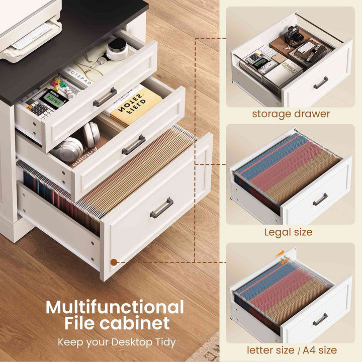 SEDETA | 70.9 Inch Farmhouse Standing Computer Desks Electric Height Adjustable L Shaped Office Executive Desk with Power Outlet 3 Drawers for Home Office