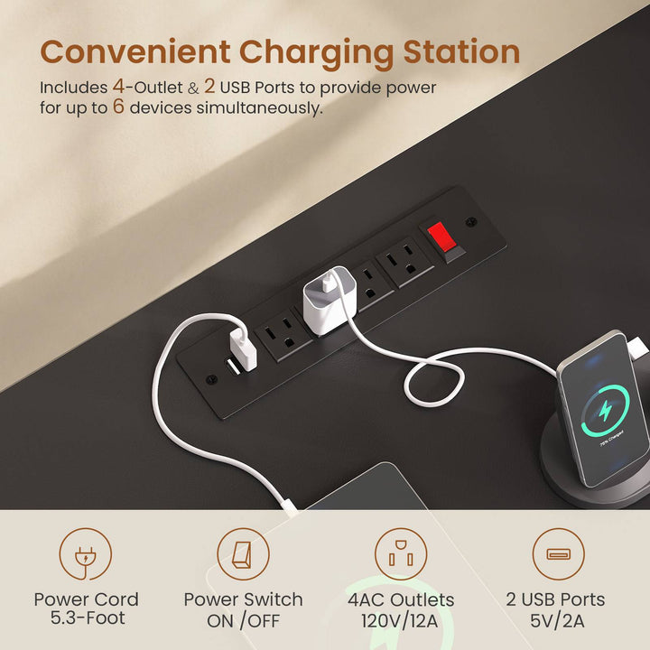 SEDETA | 70.9 Inch Farmhouse Standing Computer Desks Electric Height Adjustable L Shaped Office Executive Desk with Power Outlet 3 Drawers for Home Office