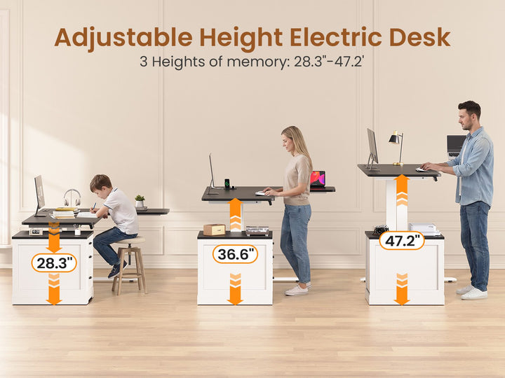 SEDETA | 70.9 Inch Farmhouse Standing Computer Desks Electric Height Adjustable L Shaped Office Executive Desk with Power Outlet 3 Drawers for Home Office
