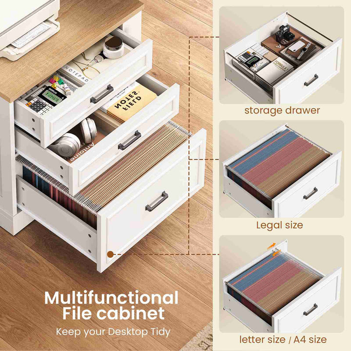 SEDETA | 70.9 Inch Farmhouse Standing Computer Desks Electric Height Adjustable L Shaped Office Executive Desk with Power Outlet 3 Drawers for Home Office