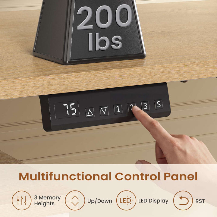 SEDETA | 70.9 Inch Farmhouse Standing Computer Desks Electric Height Adjustable L Shaped Office Executive Desk with Power Outlet 3 Drawers for Home Office