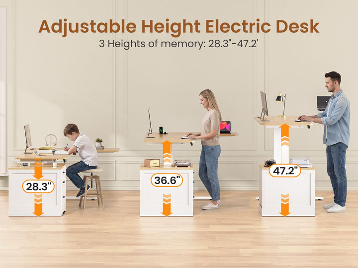 SEDETA | 70.9 Inch Farmhouse Standing Computer Desks Electric Height Adjustable L Shaped Office Executive Desk with Power Outlet 3 Drawers for Home Office