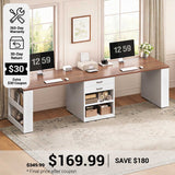 SEDETA® 90.5 Inch Two Person Computer Desk Long Office Desk Writing Desk with Two Drawers Storage Shelves for Home Office