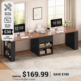 SEDETA® 90.5 Inch Two Person Computer Desk Long Office Desk Writing Desk with Two Drawers Storage Shelves for Home Office