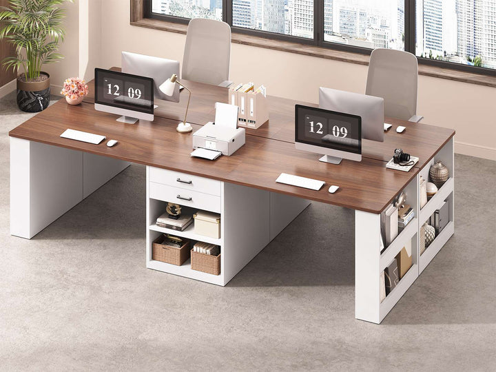 SEDETA® 90.5 Inch Two Person Computer Desk Long Office Desk Writing Desk with Two Drawers Storage Shelves for Home Office