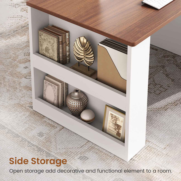 SEDETA® 90.5 Inch Two Person Computer Desk Long Office Desk Writing Desk with Two Drawers Storage Shelves for Home Office