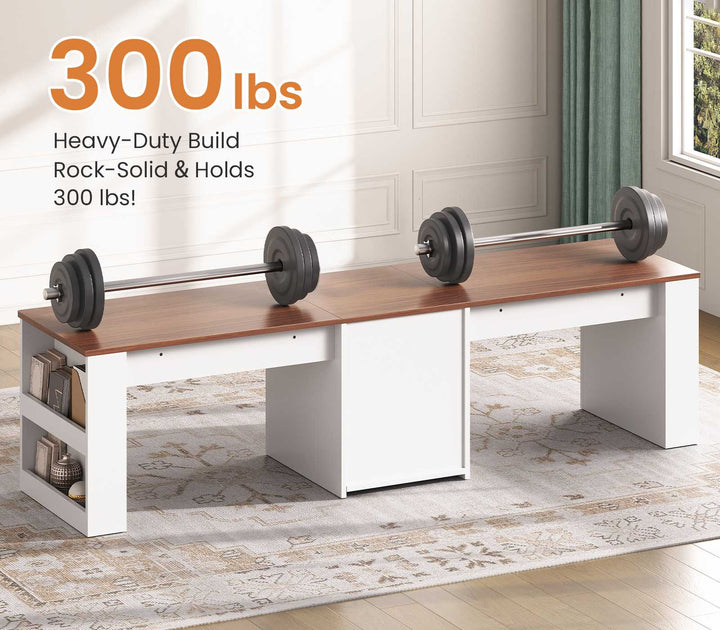 SEDETA® 90.5 Inch Two Person Computer Desk Long Office Desk Writing Desk with Two Drawers Storage Shelves for Home Office