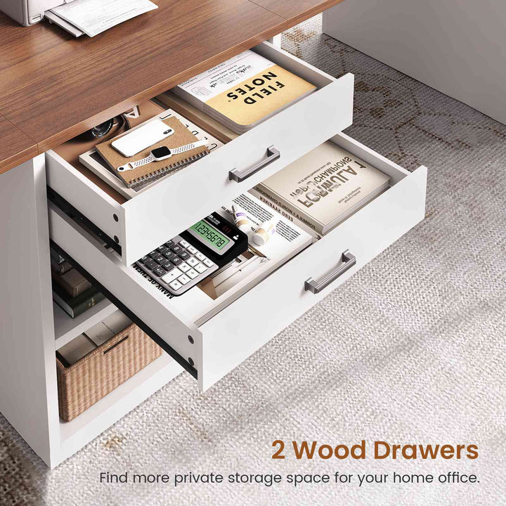 SEDETA® 90.5 Inch Two Person Computer Desk Long Office Desk Writing Desk with Two Drawers Storage Shelves for Home Office