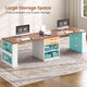 SEDETA® 90.5 Inch Two Person Computer Desk Long Office Desk Writing Desk with Two Drawers Storage Shelves for Home Office
