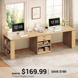 SEDETA | 90.5 Inch Long Office Desk Two Person Computer Desk Wood Writing Desk with Two Drawers Storage Shelves for Home Office
