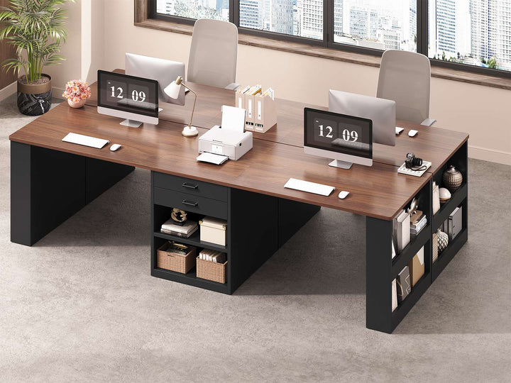 SEDETA® 90.5 Inch Two Person Computer Desk Long Office Desk Writing Desk with Two Drawers Storage Shelves for Home Office