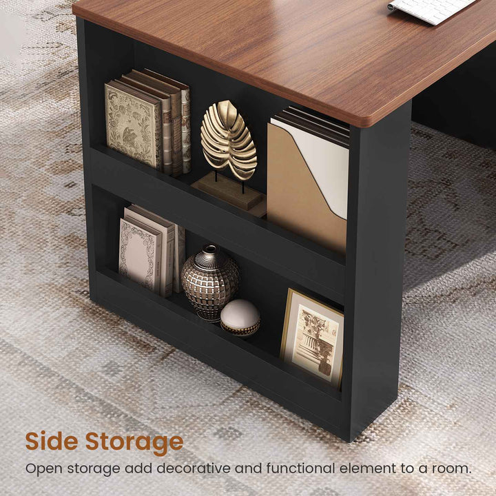 SEDETA® 90.5 Inch Two Person Computer Desk Long Office Desk Writing Desk with Two Drawers Storage Shelves for Home Office