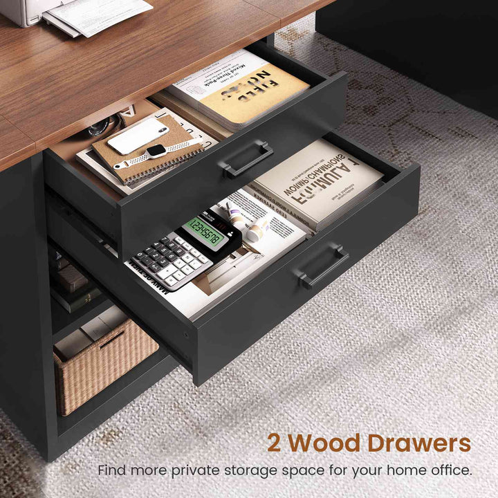 SEDETA® 90.5 Inch Two Person Computer Desk Long Office Desk Writing Desk with Two Drawers Storage Shelves for Home Office