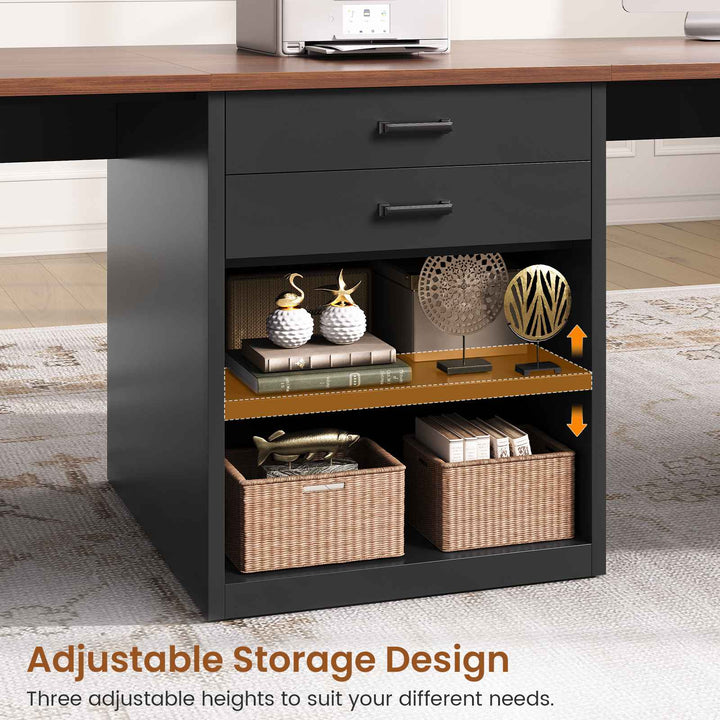 SEDETA® 90.5 Inch Two Person Computer Desk Long Office Desk Writing Desk with Two Drawers Storage Shelves for Home Office