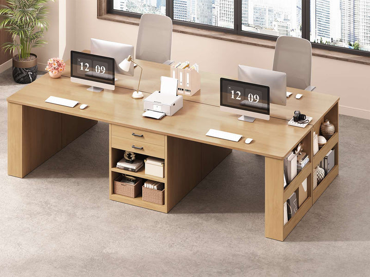 SEDETA® 90.5 Inch Two Person Computer Desk Long Office Desk Writing Desk with Two Drawers Storage Shelves for Home Office