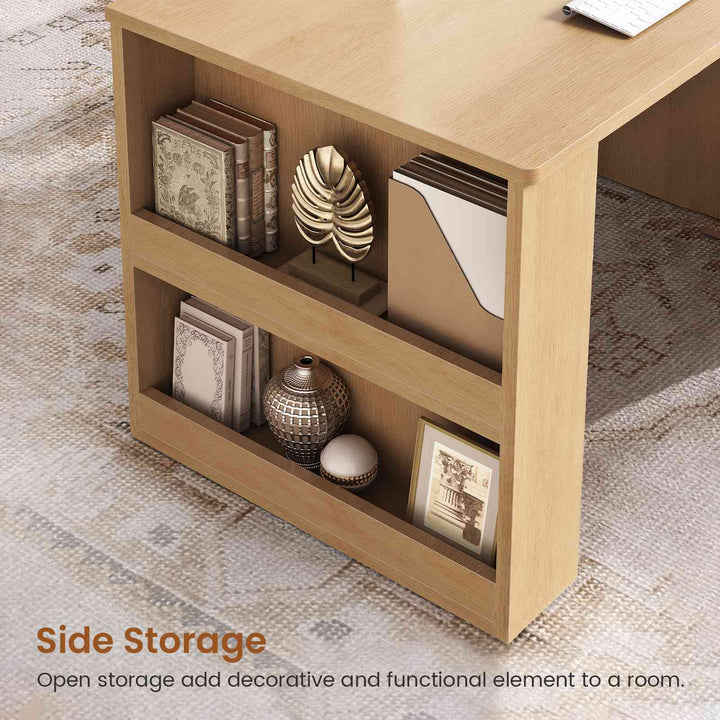 SEDETA® 90.5 Inch Two Person Computer Desk Long Office Desk Writing Desk with Two Drawers Storage Shelves for Home Office