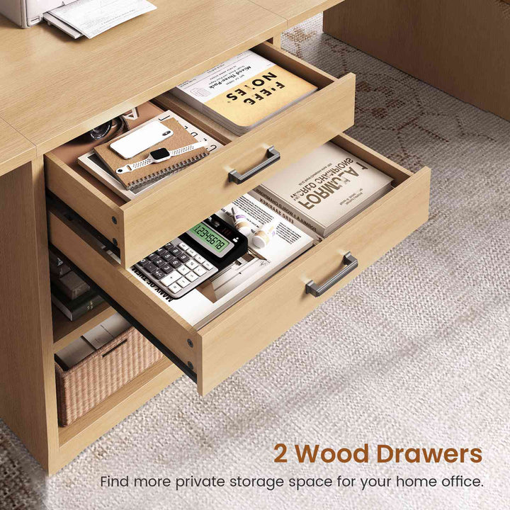 SEDETA® 90.5 Inch Two Person Computer Desk Long Office Desk Writing Desk with Two Drawers Storage Shelves for Home Office