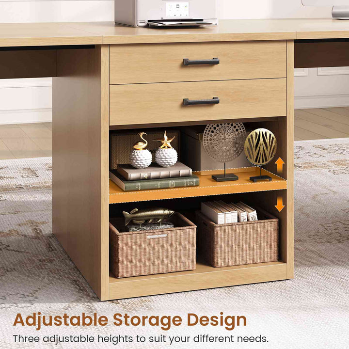 SEDETA® 90.5 Inch Two Person Computer Desk Long Office Desk Writing Desk with Two Drawers Storage Shelves for Home Office