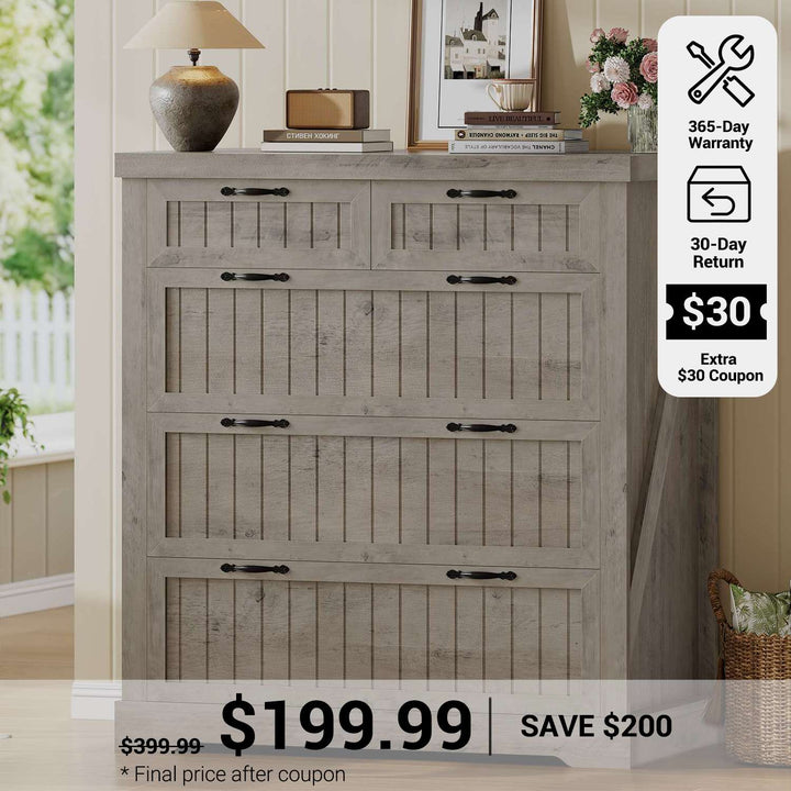 SEDETA® 33.5 Inch Farmhouse Wood Office File Cabinets with 5 Drawers Printer Stand Lateral Filing Cabinet for Letter/Legal/A4 Size File Cabinet