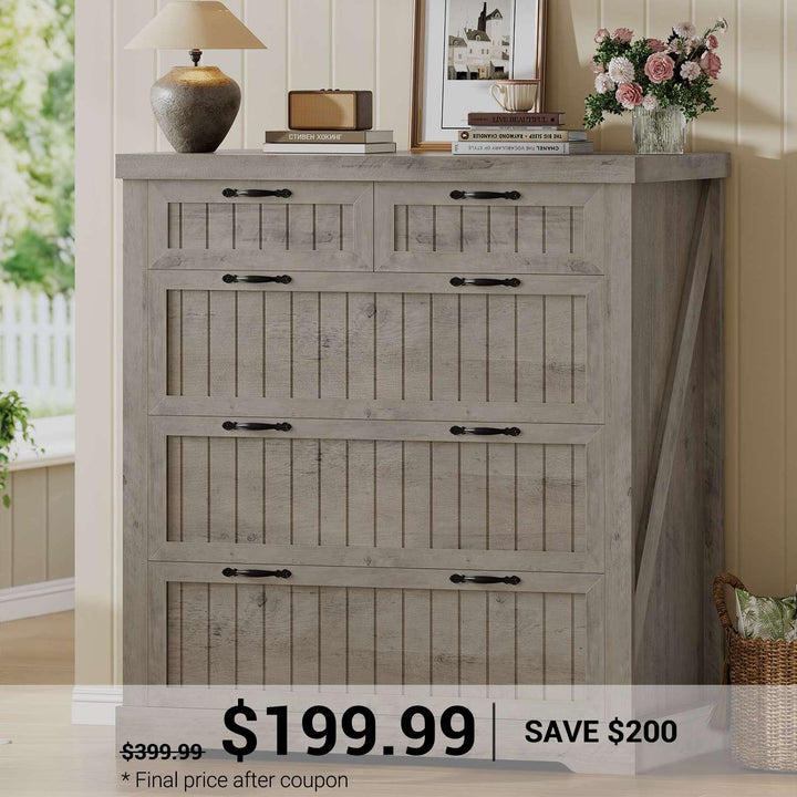 SEDETA | 33.5 Inch Lateral File Cabinets with Printer Stand Farmhouse Wood Home Office File Cabinets with 5 Drawers for Letter/Legal/A4 Size