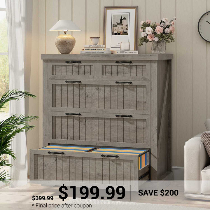 SEDETA | 33.5 Inch Lateral File Cabinets with Printer Stand Farmhouse Wood Home Office File Cabinets with 5 Drawers for Letter/Legal/A4 Size