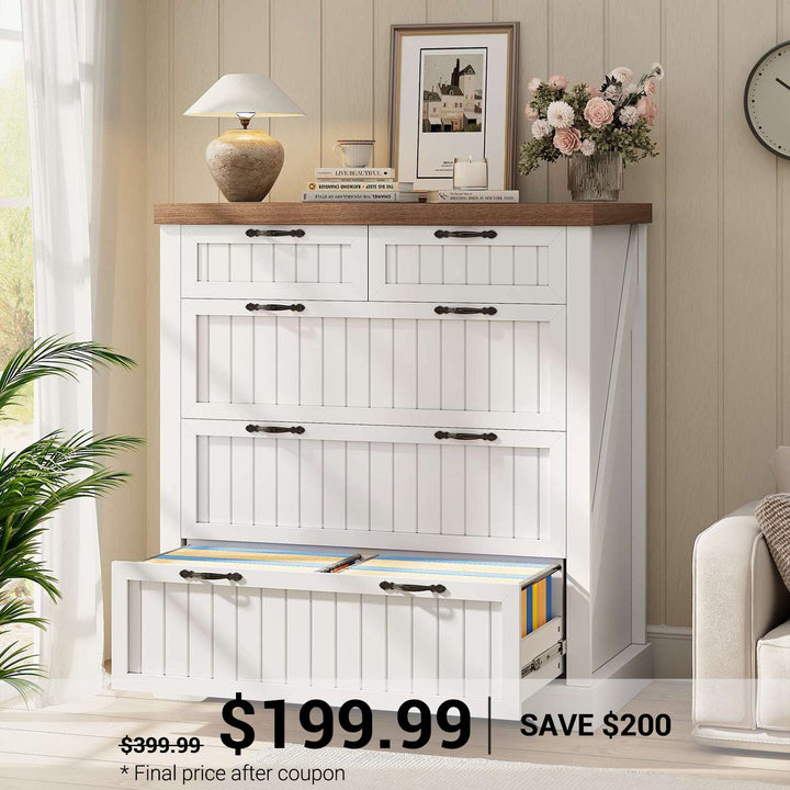 SEDETA | 33.5 Inch Lateral File Cabinets with Printer Stand Farmhouse Wood Home Office File Cabinets with 5 Drawers for Letter/Legal/A4 Size