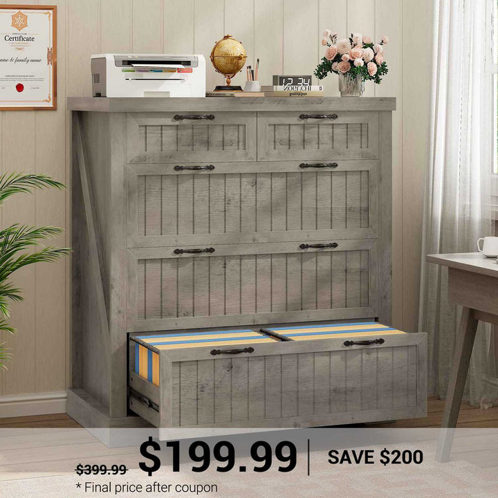 SEDETA | 33.5 Inch Lateral File Cabinets with Printer Stand Farmhouse Wood Home Office File Cabinets with 5 Drawers for Letter/Legal/A4 Size