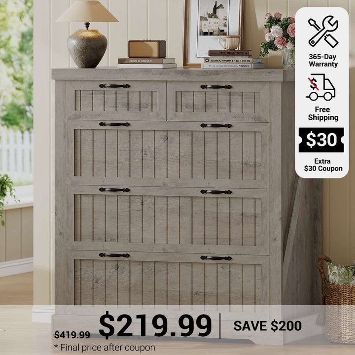 SEDETA 33.5 Inch Farmhouse Lateral File Cabinet with 5 Drawers Printer Stand Wood Home Office Filing Cabinet for Letter/Legal/A4 Size