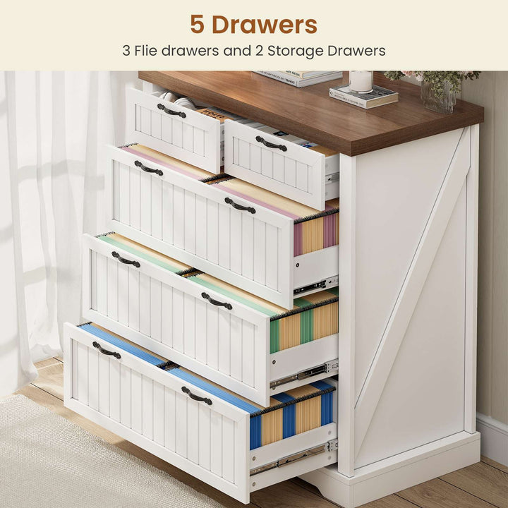 SEDETA | 33.5 Inch Lateral File Cabinets with Printer Stand Farmhouse Wood Home Office File Cabinets with 5 Drawers for Letter/Legal/A4 Size