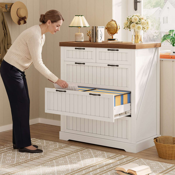 SEDETA | 33.5 Inch Lateral File Cabinets with Printer Stand Farmhouse Wood Home Office File Cabinets with 5 Drawers for Letter/Legal/A4 Size