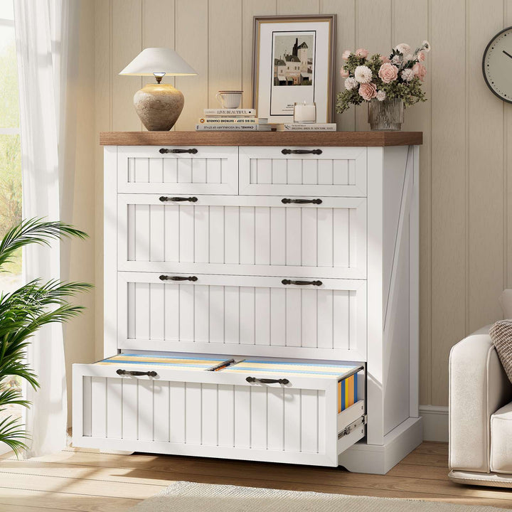 SEDETA | 33.5 Inch Lateral File Cabinets with Printer Stand Farmhouse Wood Home Office File Cabinets with 5 Drawers for Letter/Legal/A4 Size