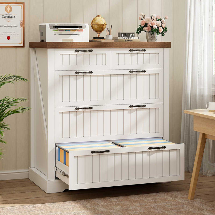 SEDETA | 33.5 Inch Lateral File Cabinets with Printer Stand Farmhouse Wood Home Office File Cabinets with 5 Drawers for Letter/Legal/A4 Size