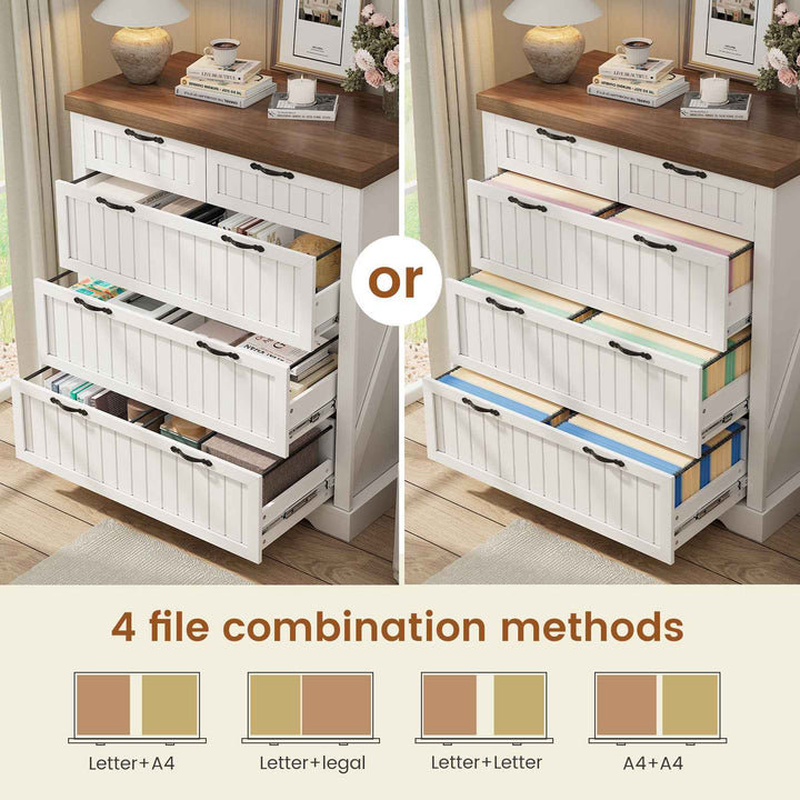 SEDETA | 33.5 Inch Lateral File Cabinets with Printer Stand Farmhouse Wood Home Office File Cabinets with 5 Drawers for Letter/Legal/A4 Size