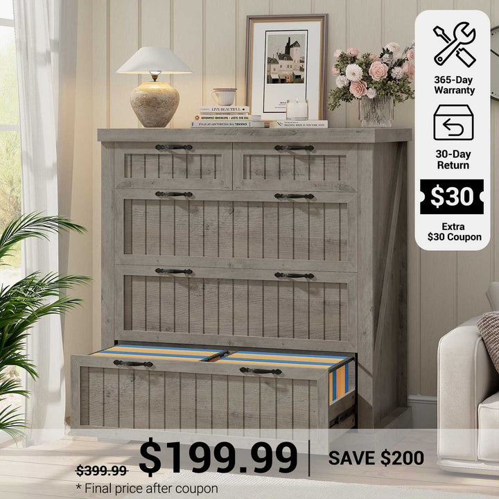 SEDETA® 33.5 Inch Farmhouse Wood Office File Cabinets with 5 Drawers Printer Stand Lateral Filing Cabinet for Letter/Legal/A4 Size File Cabinet