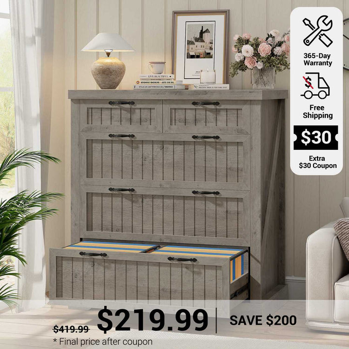 SEDETA 33.5 Inch Farmhouse Lateral File Cabinet with 5 Drawers Printer Stand Wood Home Office Filing Cabinet for Letter/Legal/A4 Size