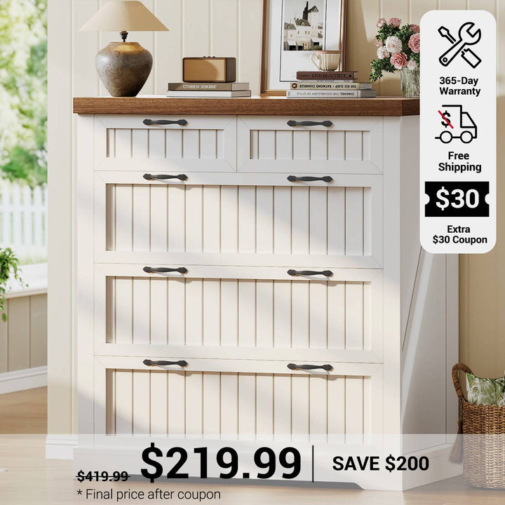 SEDETA 33.5 Inch Farmhouse Lateral File Cabinet with 5 Drawers Printer Stand Wood Home Office Filing Cabinet for Letter/Legal/A4 Size