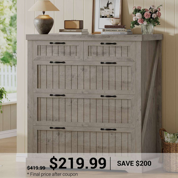 SEDETA 33.5 Inch Farmhouse Lateral File Cabinet with 5 Drawers Printer Stand Wood Home Office Filing Cabinet for Letter/Legal/A4 Size