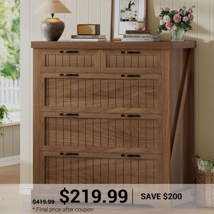 SEDETA 33.5 Inch Farmhouse Lateral File Cabinet with 5 Drawers Printer Stand Wood Home Office Filing Cabinet for Letter/Legal/A4 Size