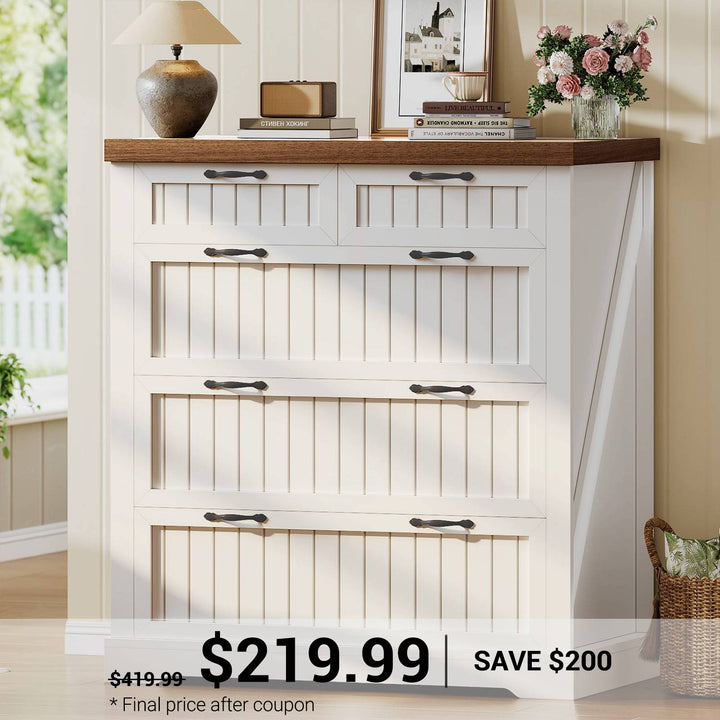 SEDETA 33.5 Inch Farmhouse Lateral File Cabinet with 5 Drawers Printer Stand Wood Home Office Filing Cabinet for Letter/Legal/A4 Size