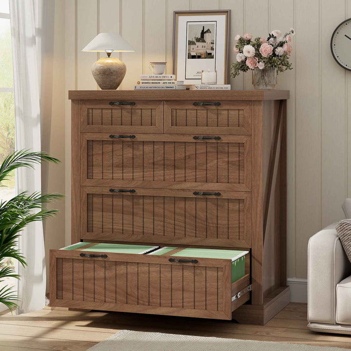 SEDETA | 33.5 Inch Lateral File Cabinets with Printer Stand Farmhouse Wood Home Office File Cabinets with 5 Drawers for Letter/Legal/A4 Size