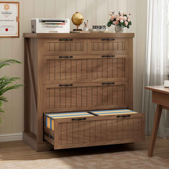 SEDETA | 33.5 Inch Lateral File Cabinets with Printer Stand Farmhouse Wood Home Office File Cabinets with 5 Drawers for Letter/Legal/A4 Size