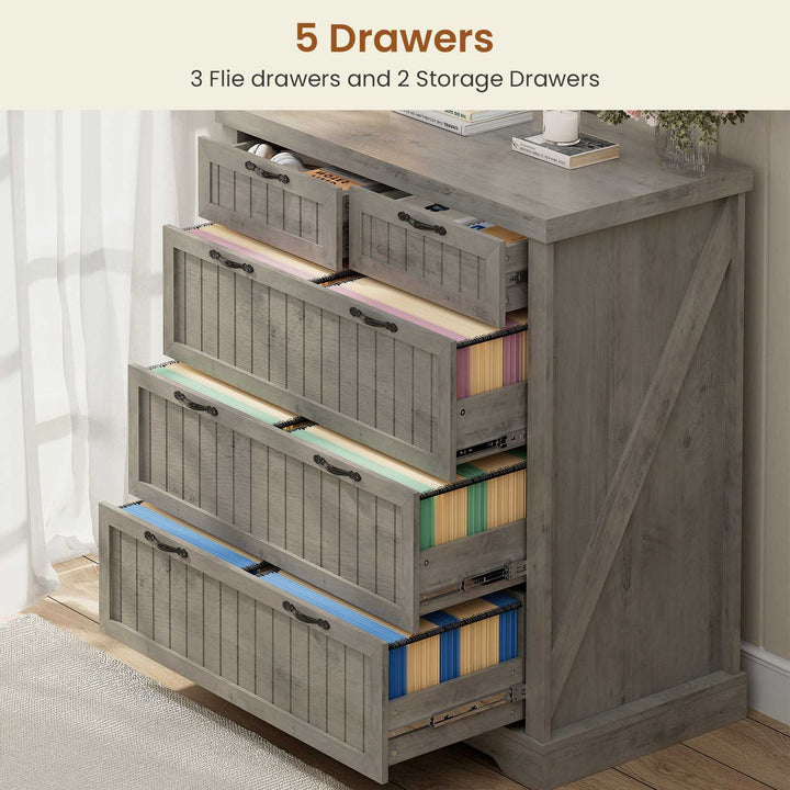 SEDETA | 33.5 Inch Lateral File Cabinets with Printer Stand Farmhouse Wood Home Office File Cabinets with 5 Drawers for Letter/Legal/A4 Size