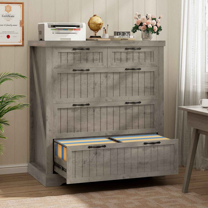 SEDETA | 33.5 Inch Lateral File Cabinets with Printer Stand Farmhouse Wood Home Office File Cabinets with 5 Drawers for Letter/Legal/A4 Size