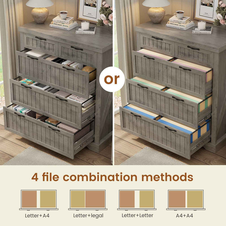 SEDETA | 33.5 Inch Lateral File Cabinets with Printer Stand Farmhouse Wood Home Office File Cabinets with 5 Drawers for Letter/Legal/A4 Size