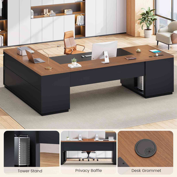 SEDETA® 78.7 Inch Corner Computer Desk L Shaped Executive Desk Modern Large Home Office Desk with Power Outlet CPU Stand Storage Cabinet 3 Drawers