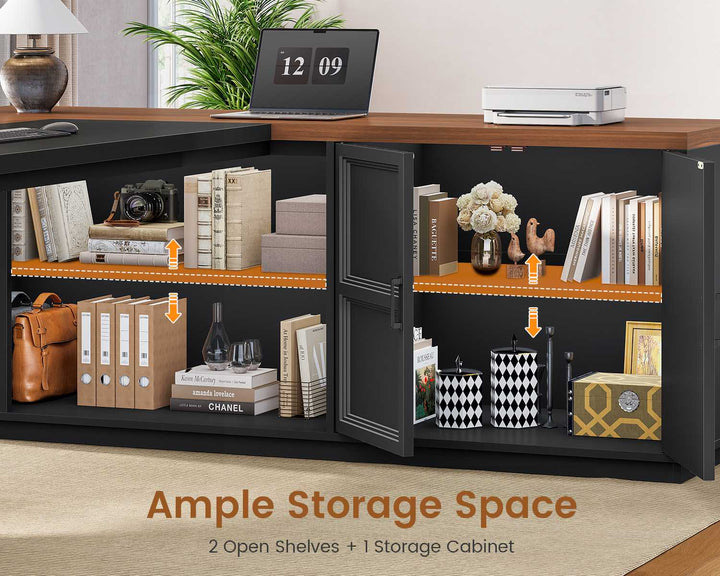 SEDETA® 78.7 Inch Corner Computer Desk L Shaped Executive Desk Modern Large Home Office Desk with Power Outlet CPU Stand Storage Cabinet 3 Drawers