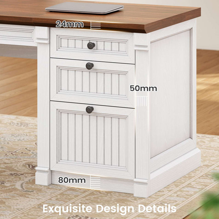 SEDETA® 67 Inch L Shaped Computer Desk American Style Large Executive Desk with Power Strip 4 File Drawers Storage Cabinet Adjustable Shelf