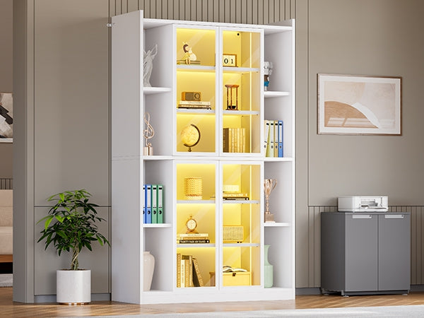 SEDETA | 70.9 Inch Bookcase with LED Lights Display Cabinet for Collec