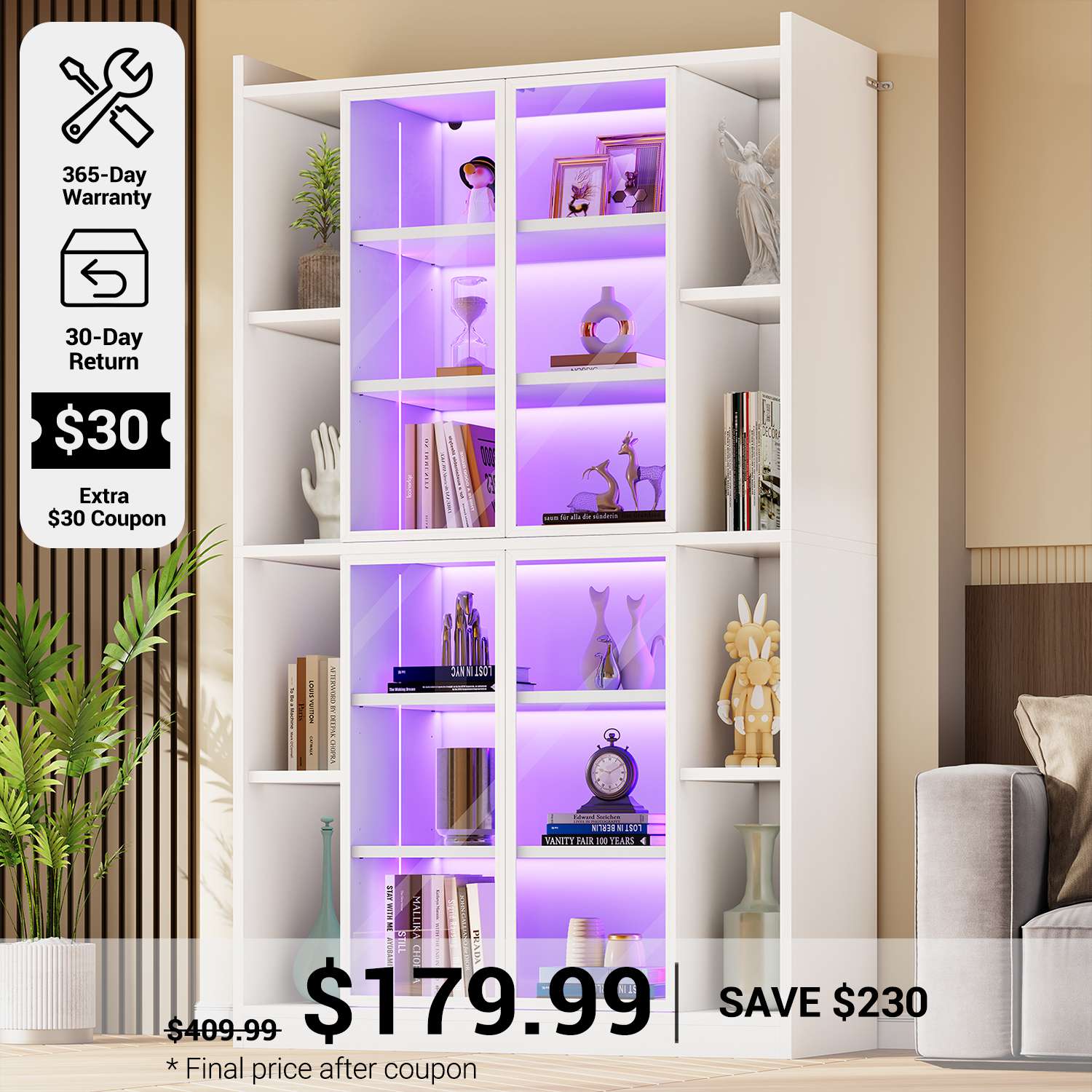 アントステラ　BOOKCASE　723 SEDETA® 70.9 Inch Bookcase with LED Lights Acrylic Transparent Display
