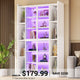 SEDETA® 70.9 Inch Bookcase with LED Lights Acrylic Transparent Display Cabinet with Glass Doors Curio Cabinet Adjustable Shelves